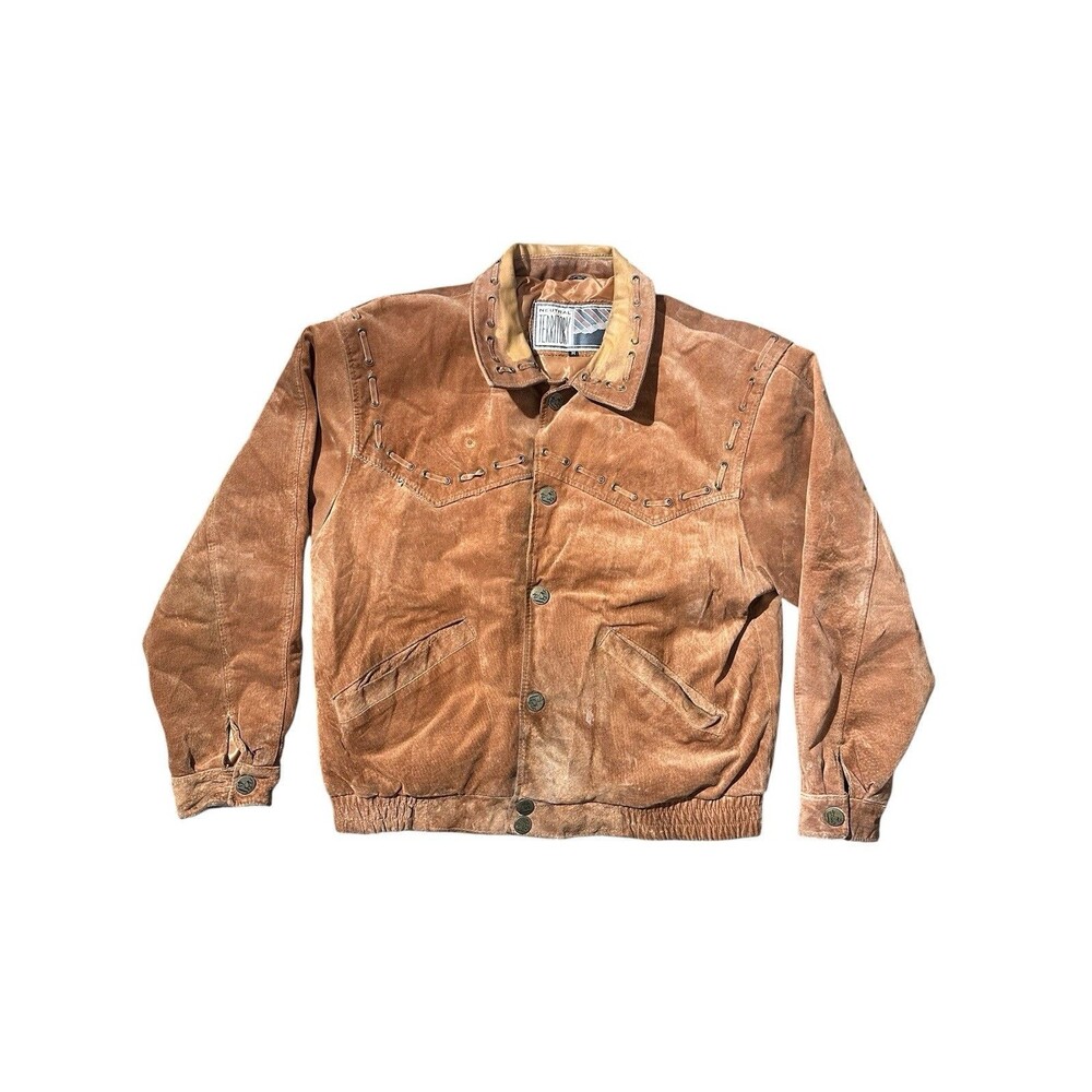 Vintage Suede Bomber Jacket Men’s M Brown Leather Neutral Territory Whipstitch